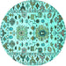 Round Machine Washable Abstract Turquoise Contemporary Area Rugs, wshcon1053turq