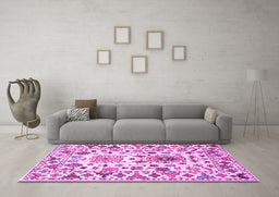 Machine Washable Abstract Pink Contemporary Rug in a Living Room, wshcon1053pnk