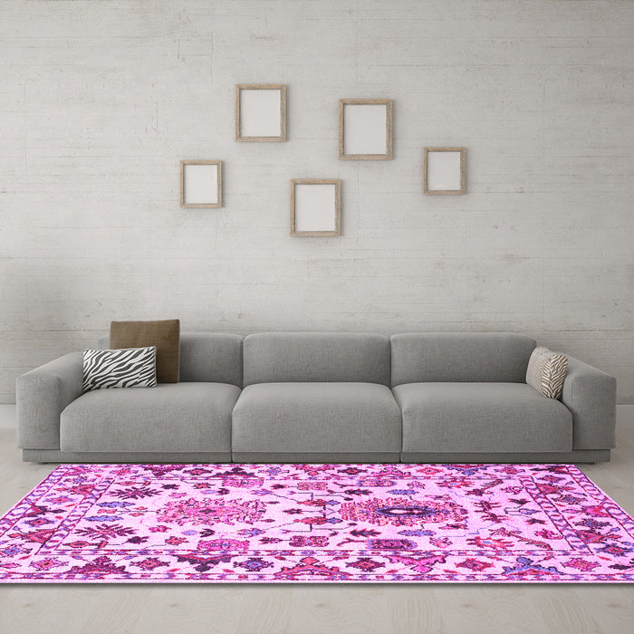 Machine Washable Abstract Pink Contemporary Rug in a Living Room, wshcon1053pnk