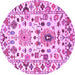 Round Machine Washable Abstract Pink Contemporary Rug, wshcon1053pnk