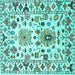 Square Machine Washable Abstract Turquoise Contemporary Area Rugs, wshcon1053turq