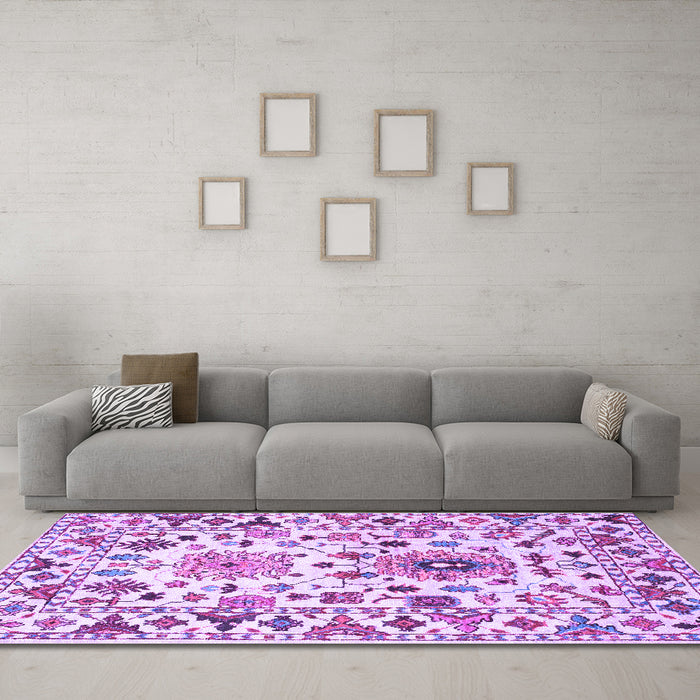 Machine Washable Abstract Purple Contemporary Area Rugs in a Living Room, wshcon1053pur