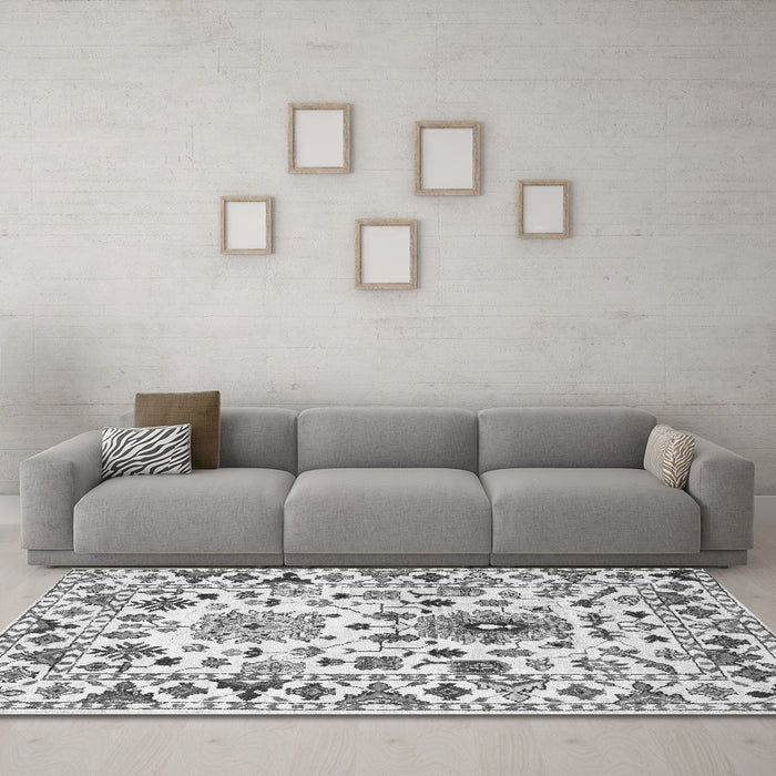 Machine Washable Abstract Gray Contemporary Rug in a Living Room,, wshcon1053gry