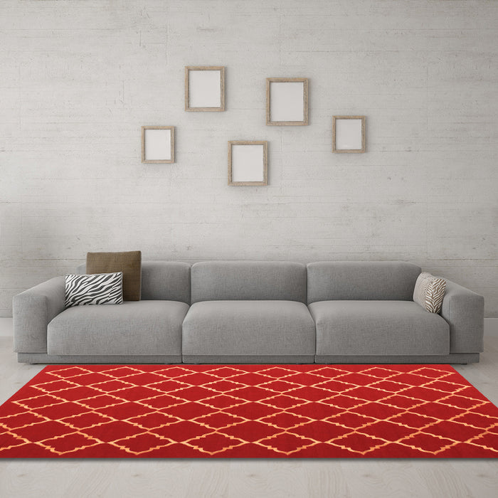 Machine Washable Trellis Orange Modern Area Rugs in a Living Room, wshcon1054org