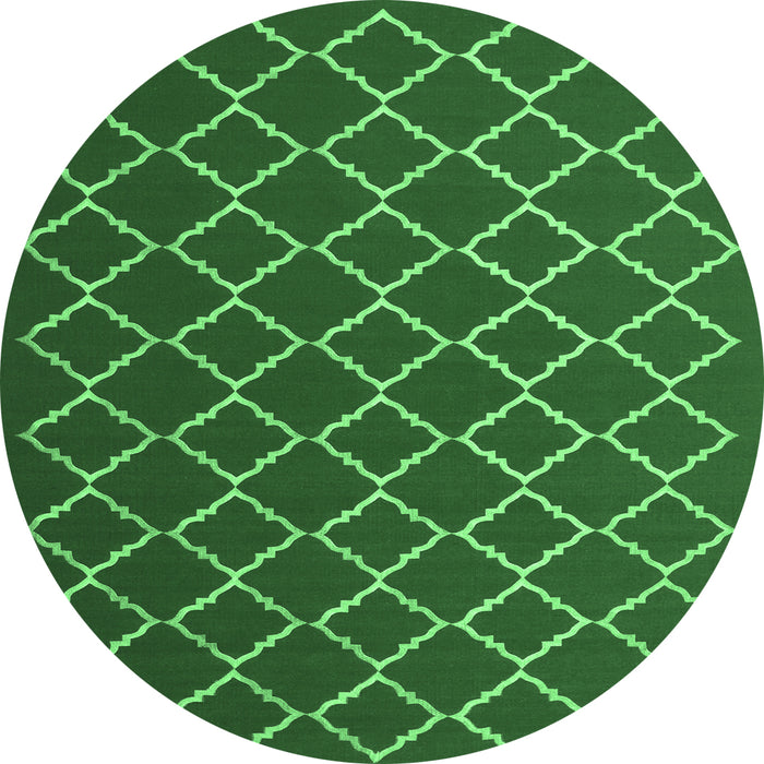 Round Machine Washable Trellis Emerald Green Modern Area Rugs, wshcon1054emgrn