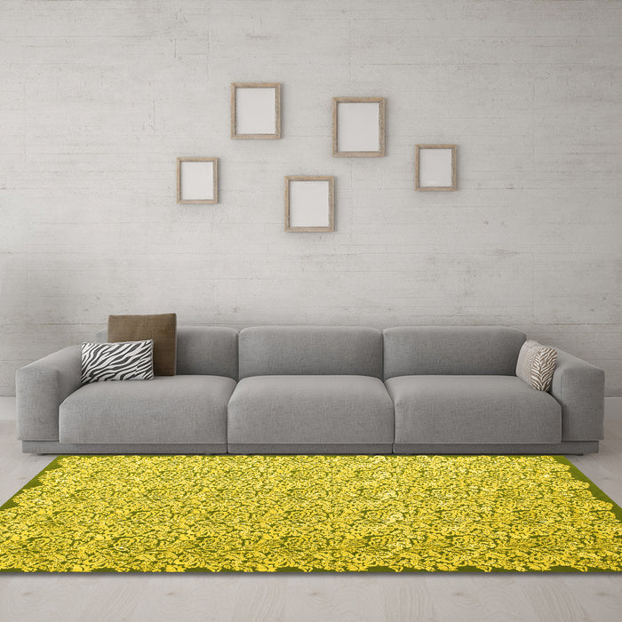 Machine Washable Abstract Yellow Contemporary Rug in a Living Room, wshcon1055yw