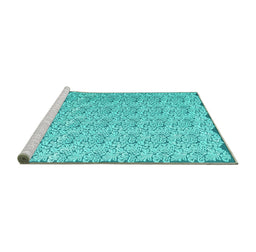 Sideview of Machine Washable Abstract Turquoise Contemporary Area Rugs, wshcon1055turq