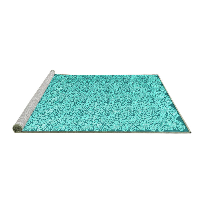 Sideview of Machine Washable Abstract Turquoise Contemporary Area Rugs, wshcon1055turq