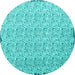 Round Abstract Turquoise Contemporary Rug, con1055turq