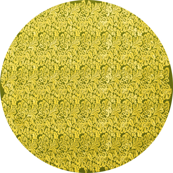Round Machine Washable Abstract Yellow Contemporary Rug, wshcon1055yw