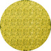Round Machine Washable Abstract Yellow Contemporary Rug, wshcon1055yw