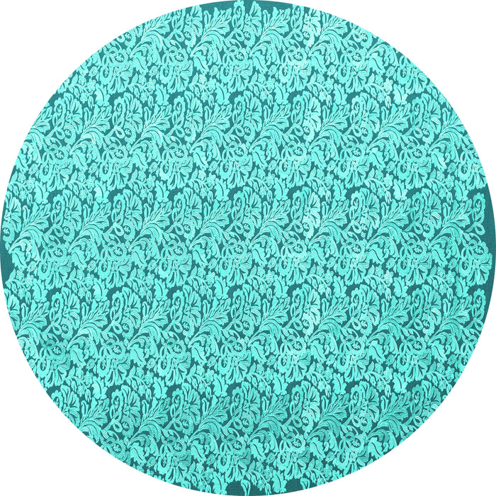Round Machine Washable Abstract Turquoise Contemporary Area Rugs, wshcon1055turq