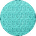 Round Machine Washable Abstract Turquoise Contemporary Area Rugs, wshcon1055turq