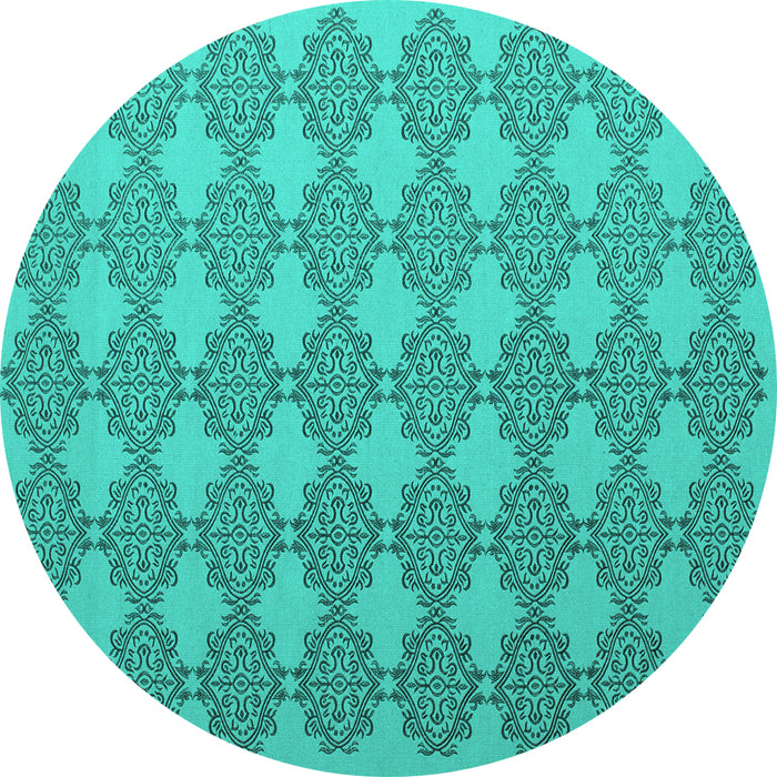 Round Machine Washable Abstract Turquoise Contemporary Area Rugs, wshcon1056turq