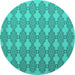 Round Machine Washable Abstract Turquoise Contemporary Area Rugs, wshcon1056turq