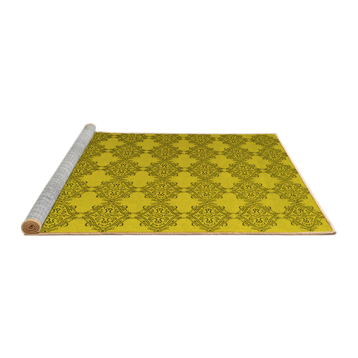 Sideview of Machine Washable Abstract Yellow Contemporary Rug, wshcon1056yw