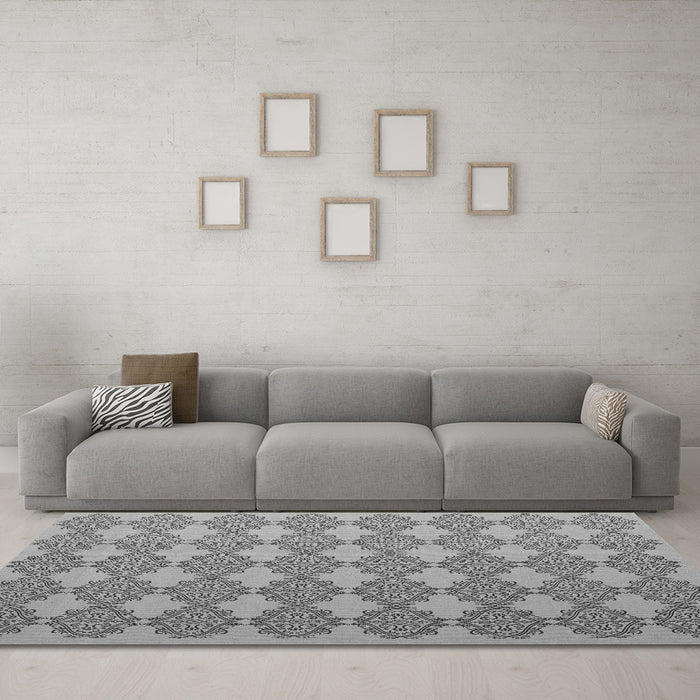 Machine Washable Abstract Gray Contemporary Rug in a Living Room,, wshcon1056gry