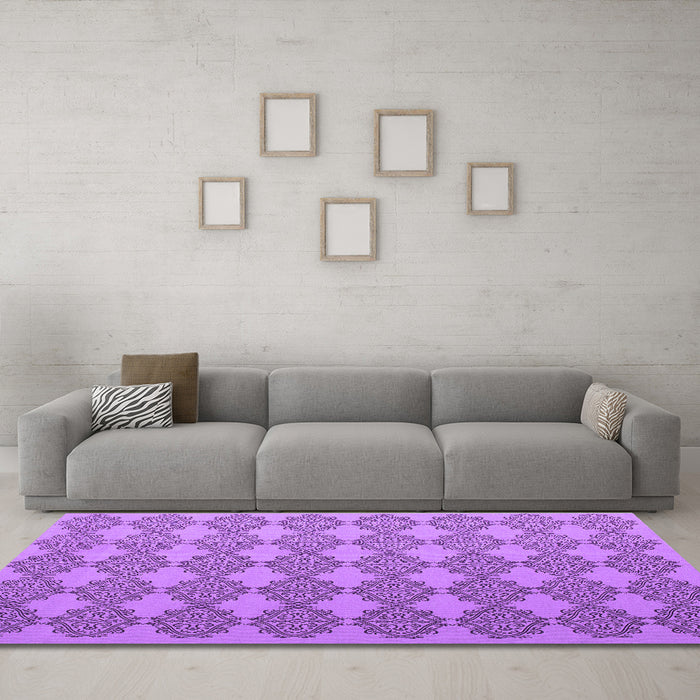 Machine Washable Abstract Purple Contemporary Area Rugs in a Living Room, wshcon1056pur