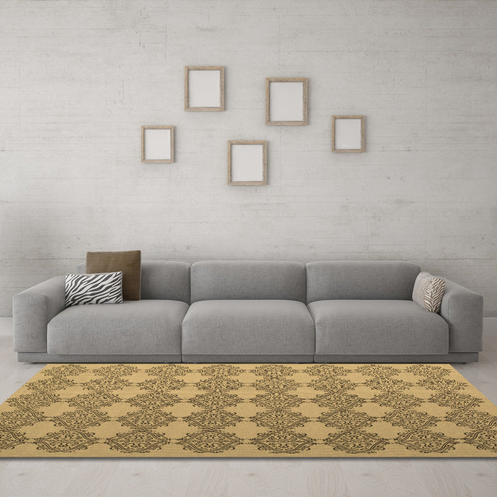 Machine Washable Abstract Brown Contemporary Rug in a Living Room,, wshcon1056brn