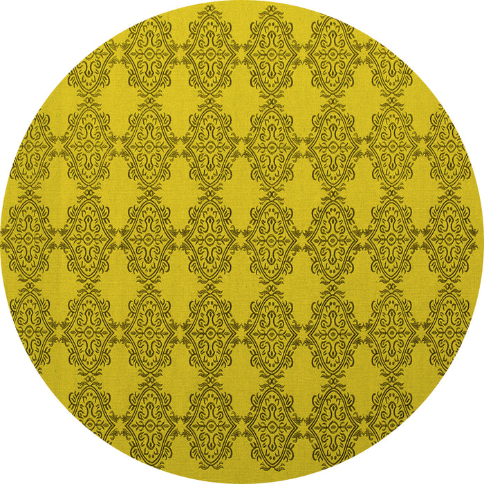 Round Abstract Yellow Contemporary Rug, con1056yw
