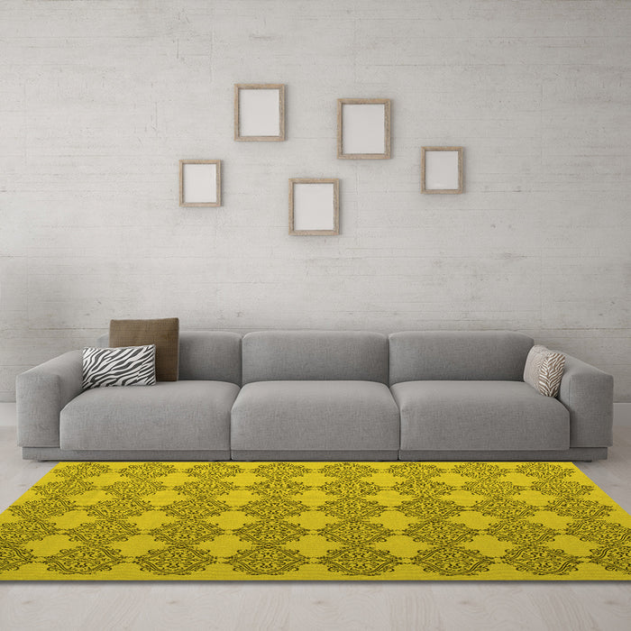 Machine Washable Abstract Yellow Contemporary Rug in a Living Room, wshcon1056yw
