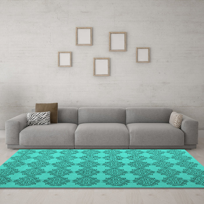 Machine Washable Abstract Turquoise Contemporary Area Rugs in a Living Room,, wshcon1056turq