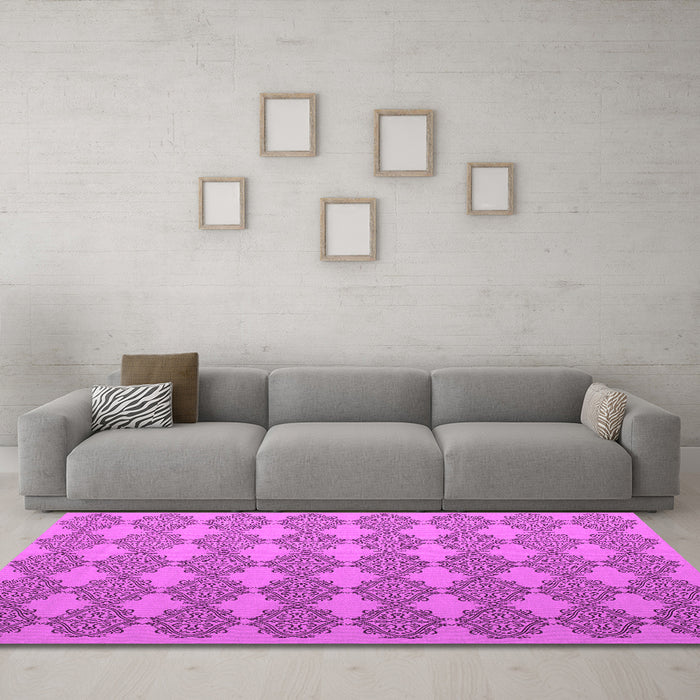 Machine Washable Abstract Pink Contemporary Rug in a Living Room, wshcon1056pnk