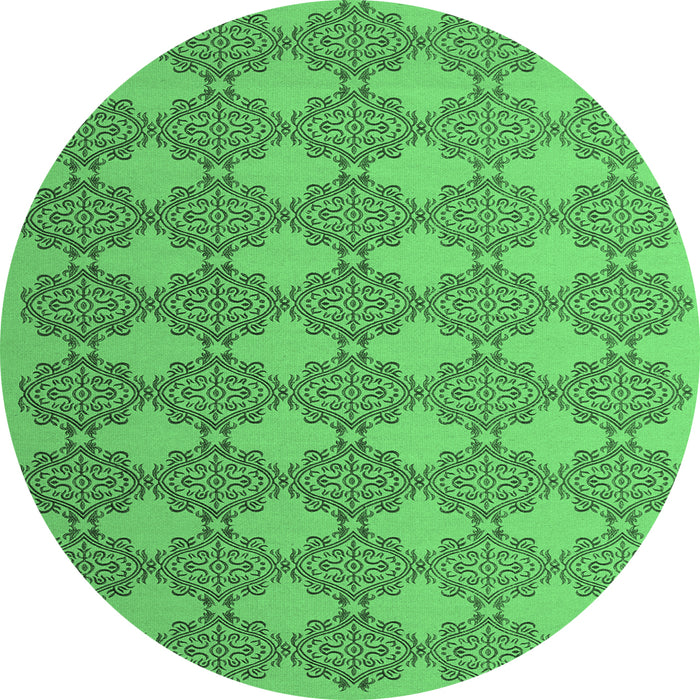 Round Machine Washable Abstract Emerald Green Contemporary Area Rugs, wshcon1056emgrn