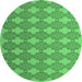 Round Machine Washable Abstract Emerald Green Contemporary Area Rugs, wshcon1056emgrn