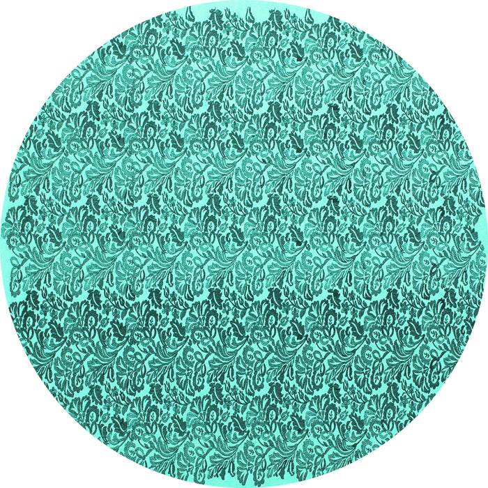Round Machine Washable Abstract Turquoise Contemporary Area Rugs, wshcon1057turq
