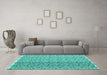 Machine Washable Abstract Turquoise Contemporary Area Rugs in a Living Room,, wshcon1057turq