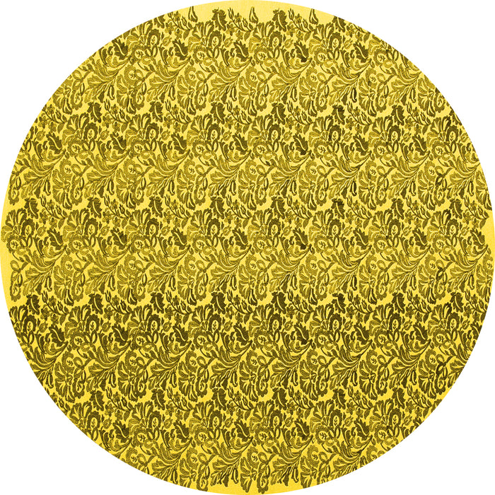 Round Abstract Yellow Contemporary Rug, con1057yw