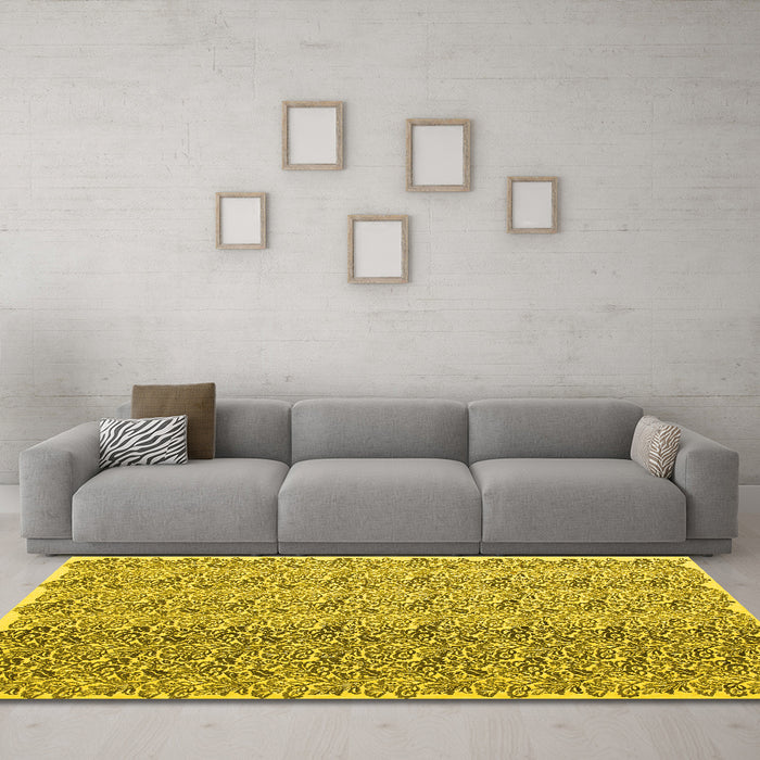 Machine Washable Abstract Yellow Contemporary Rug in a Living Room, wshcon1057yw