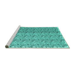 Sideview of Machine Washable Abstract Turquoise Contemporary Area Rugs, wshcon1057turq