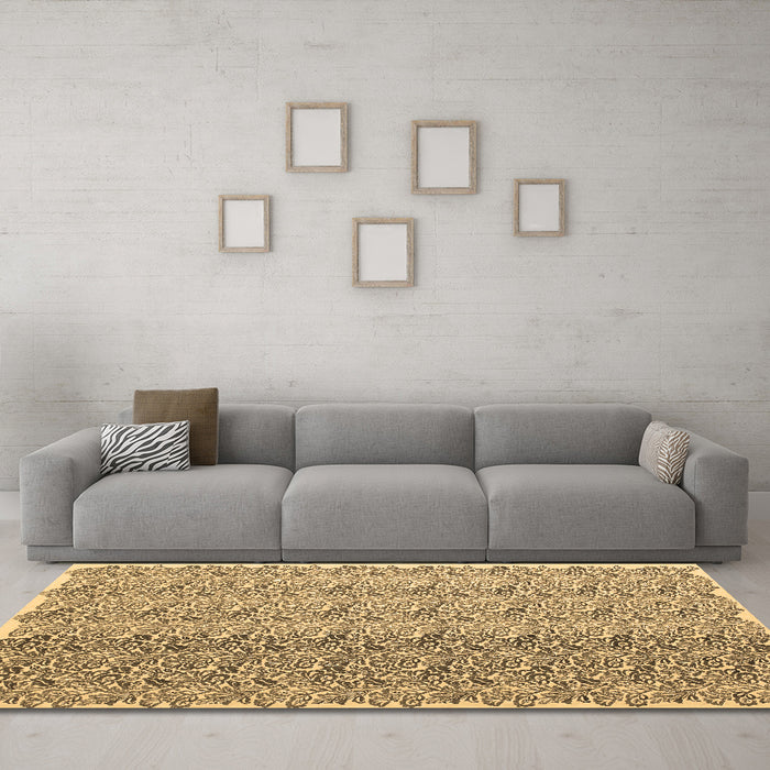 Machine Washable Abstract Brown Contemporary Rug in a Living Room,, wshcon1057brn