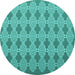 Round Machine Washable Abstract Turquoise Contemporary Area Rugs, wshcon1058turq