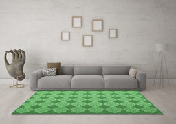 Machine Washable Abstract Emerald Green Contemporary Area Rugs in a Living Room,, wshcon1058emgrn