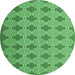 Round Machine Washable Abstract Emerald Green Contemporary Area Rugs, wshcon1058emgrn