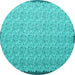 Round Machine Washable Abstract Turquoise Contemporary Area Rugs, wshcon1059turq