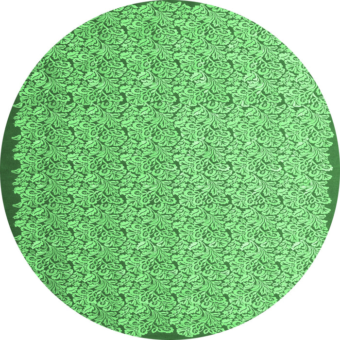Round Machine Washable Abstract Emerald Green Contemporary Area Rugs, wshcon1059emgrn