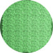 Round Machine Washable Abstract Emerald Green Contemporary Area Rugs, wshcon1059emgrn