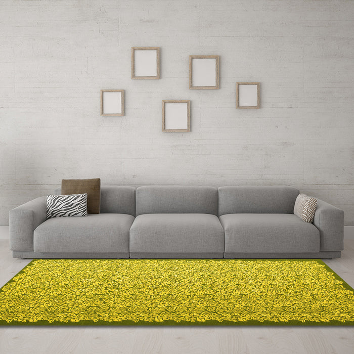 Machine Washable Abstract Yellow Contemporary Rug in a Living Room, wshcon1059yw