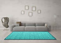 Machine Washable Abstract Turquoise Contemporary Rug, wshcon1059turq