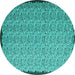 Round Machine Washable Abstract Turquoise Contemporary Area Rugs, wshcon1060turq