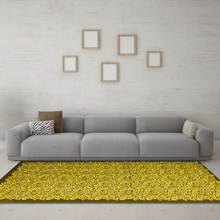 Machine Washable Abstract Yellow Contemporary Rug in a Living Room, wshcon1060yw