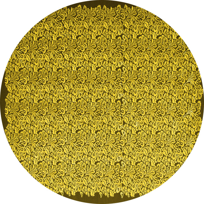 Round Machine Washable Abstract Yellow Contemporary Rug, wshcon1060yw