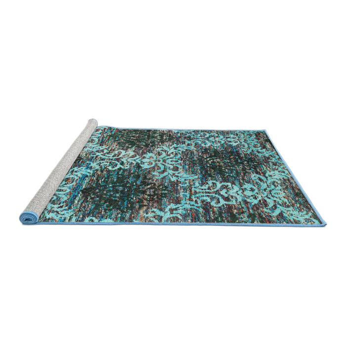 Serging Thickness of Machine Washable Contemporary Deep Turquoise Green Rug, wshcon1061