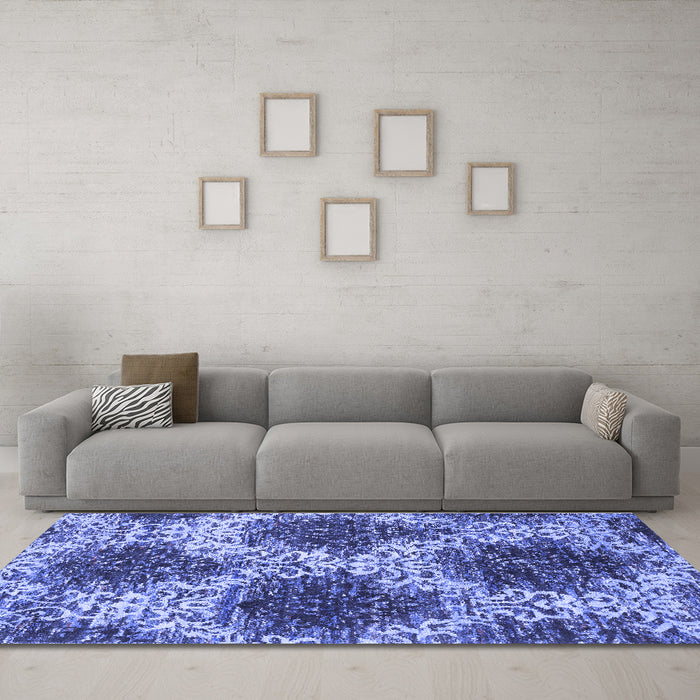 Machine Washable Abstract Blue Contemporary Rug in a Living Room, wshcon1061blu