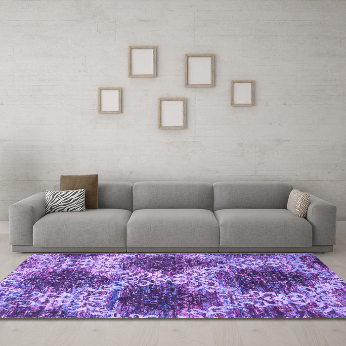 Machine Washable Abstract Purple Contemporary Area Rugs in a Living Room, wshcon1061pur