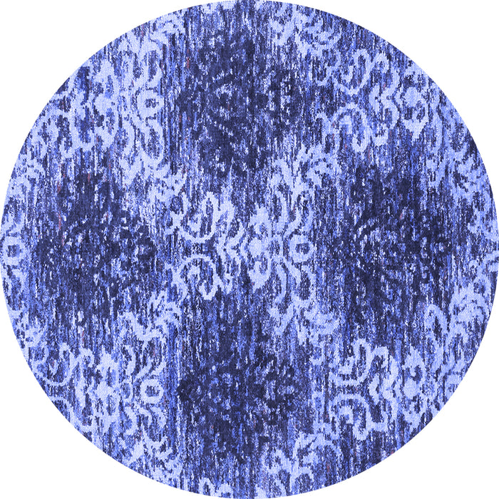 Round Abstract Blue Contemporary Rug, con1061blu